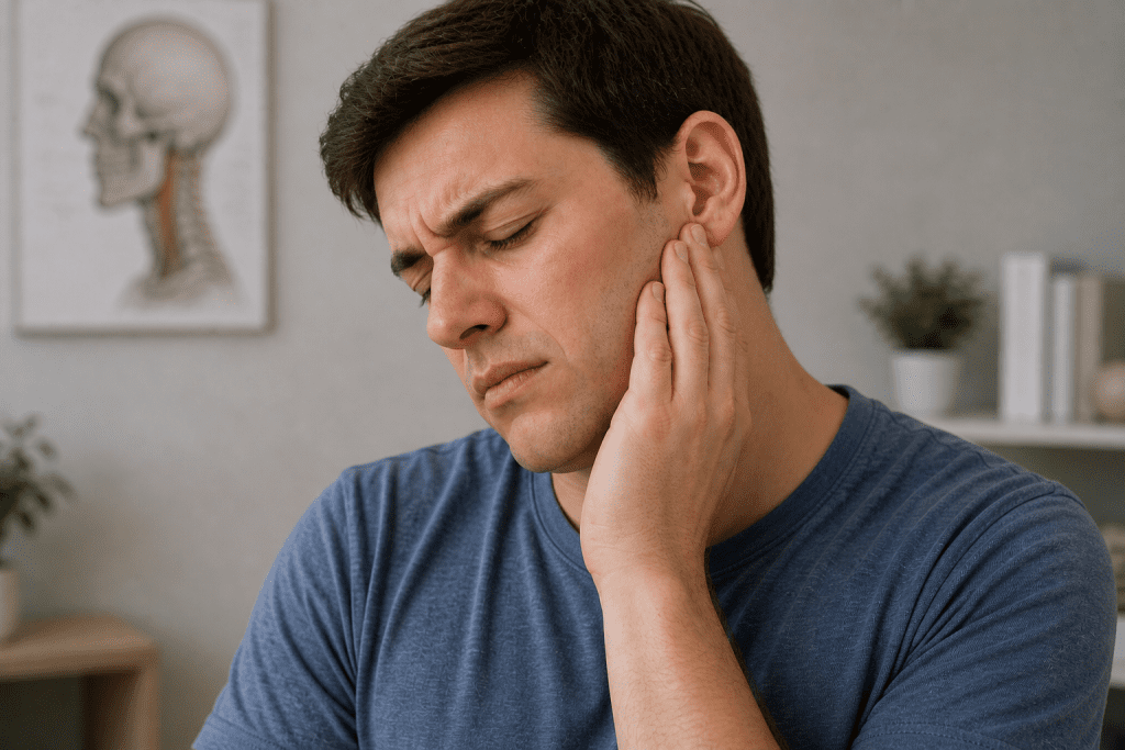 FAQ TMJ sleep apnea Rogers AR - patient with jaw pain